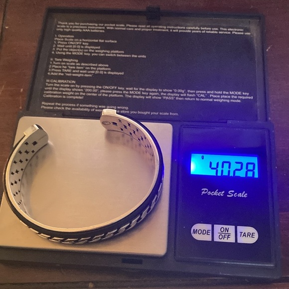 Effy Sterling Curb Link Open Cuff Leather Trim Cuff Bracelet 6” + 1” Gap / 40g - Picture 10 of 10